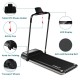 Ultra-thin electric folding treadmill with LCD monitor, non-slip running belt, and transport wheels for home use.