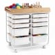 10-drawer rolling cart with a stylish wood grain top, featuring smooth slides and removable drawers for easy.