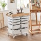 10-drawer rolling cart with wooden tabletop and lockable wheels, ideal for organized storage in offices or studios.