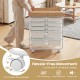 10-drawer rolling cart showcasing a thick MDF tabletop, designed for easy mobility with lockable swivel wheels for.