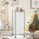 10-drawer rolling storage cart with chrome plated steel frame and transparent drawers, perfect for organizing supplies.