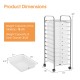 Detailed product dimensions of the 10-drawer rolling storage cart, showcasing weight capacities for tabletop and each.