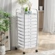 10-drawer rolling storage cart organizer in chrome with transparent drawers, ideal for home or office organization.