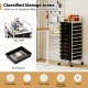 10-drawer rolling storage cart with a metal frame, black finish, ideal for organizing stationery and tools in various.
