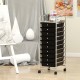 10-drawer rolling storage cart in black with metal frame, ideal for organizing supplies in home, dorm, or classroom.