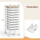 10-drawer rolling storage cart with wooden tabletop, white metal frame, and lockable wheels for versatile organization.