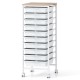 10-drawer rolling storage cart with wooden tabletop, white metal frame, ideal for organizing office or craft supplies.