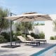 Beige 10 FT cantilever umbrella with aluminum pole and 220 lbs base, ideal for outdoor patio shading.