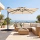 10 FT cantilever umbrella with beige canopy and sturdy aluminum pole, perfect for outdoor patio shading.