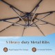 Heavy-duty metal ribs of the 10 FT aluminum patio cantilever umbrella provide rigid support and increased stability.