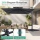10 FT gray cantilever umbrella with aluminum pole and 220 lbs base, featuring 360-degree rotation for optimal shade.