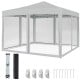 Pop-up canopy tent with beige 210D oxford fabric, featuring mesh netting and removable sidewalls for outdoor events.