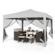 Pop-up canopy tent with mesh netting, beige, 10 FT x 10 FT, ideal for outdoor parties and picnics.