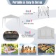 10 FT x 10 FT pop-up canopy tent in beige with mesh netting, ideal for outdoor parties, picnics, and flea markets.