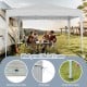 Pop-up canopy tent with beige 210D oxford fabric, featuring mesh netting, set up for outdoor gathering.