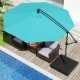Turquoise 10 feet offset hanging umbrella with base, featuring tilt and 360° rotation for optimal sun protection by the.
