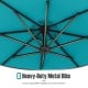 Close-up of the 8 heavy-duty metal ribs of the turquoise offset hanging umbrella, ensuring stability and wind.