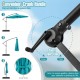 Offset hanging umbrella crank handle for easy operation, featuring a turquoise canopy and tilt adjustment for sun.