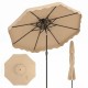 10 feet beige patio umbrella with push-button tilt and crank, featuring ruffled scallops for elegant outdoor shade.