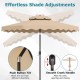 10 feet beige patio umbrella features push-button tilt and crank handle for easy shade adjustments and stability.