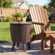 Brown 10-gallon beer and wine cooler with lift-top, serving as a side table, ideal for patio or poolside use.