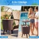 Brown 10-gallon beer and wine cooler with lift-top, serving as a side or cocktail table for outdoor gatherings.