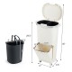 Beige 10-gallon kitchen trash can featuring a tilting compartment, extra pulling handle, and lockable wheels for.