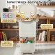 Beige 10-gallon kitchen trash can with dual 3.2-gallon buckets and 3.6-gallon tilting compartment for waste sorting.
