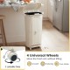 Beige 10-gallon kitchen trash can with dual buckets, push-top lid, and 4 universal wheels for easy mobility.