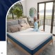 Queen size 10-inch mattress with gel-infused memory foam and charcoal layer, shown in a cozy bedroom setting.