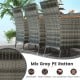 Patio wicker dining set featuring mix gray PE rattan, acacia wood tabletop, and six chairs, perfect for outdoor.