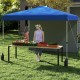 Blue 10 x 10 ft pop-up canopy tent with sidewall, set up for outdoor use, ideal for markets or events.