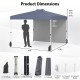 10x10 FT gray pop-up canopy tent with sidewall, showing dimensions and included accessories for easy setup and.