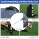 Pop-up canopy tent features wind ropes, sandbags, and stakes for stability, ideal for outdoor events and protection.