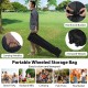 Portable wheeled storage bag with reinforced buckles and two smooth wheels for easy transport of the pop-up canopy tent.