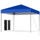 Blue 10 x 10 feet pop-up canopy tent with portable carrying bag and 8 stakes, ideal for outdoor events and protection.