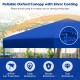 Blue 10 x 10 feet pop-up canopy tent with silver coating, offering UPF50+ sun protection for outdoor events.