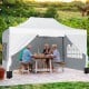 Pop up canopy tent with sidewalls and windows, providing sunshade for outdoor gatherings and events.
