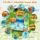 10-in-1 inflatable bounce house features a long slide, climbing wall, and splash pool for kids' outdoor fun.