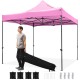Pink 10 x 10 FT outdoor pop-up canopy tent with wheeled bag, ideal for parties and events, featuring sturdy metal.