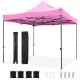 Pink 10 x 10 FT outdoor pop-up canopy tent with wheeled bag, sturdy metal frame, and water-resistant fabric for events.
