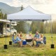 Pop up canopy tent with sidewalls and awning, perfect for outdoor parties and picnics, featuring sturdy metal structure.
