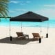 Black 10 x 10 feet outdoor pop-up canopy tent with sturdy steel frame, ideal for beach relaxation and outdoor.