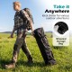 Black 10 x 10 feet outdoor pop-up canopy tent with wheeled storage bag, ideal for various outdoor adventures.