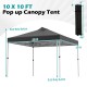 10 x 10 feet black pop-up canopy tent with sturdy steel frame, adjustable height, and wheeled carrying bag for outdoor.
