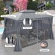 Patio gazebo with double roof, mesh netting, and privacy curtains, featuring easy-access zippers and loop straps.