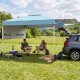 10x17 feet blue pop-up canopy tent with dual adjustable awnings, providing shade for outdoor gatherings and activities.
