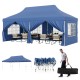 Blue 10 x 20 FT pop-up canopy with 6 sidewalls and windows, ideal for weddings and parties, includes carrying bag.