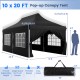 10 x 20 FT black pop-up canopy tent with 6 sidewalls, windows, and carrying bag, perfect for parties and weddings.