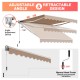 Retractable awning with manual crank handle, 10 x 8.2 feet, adjustable angle, durable beige polyester fabric.